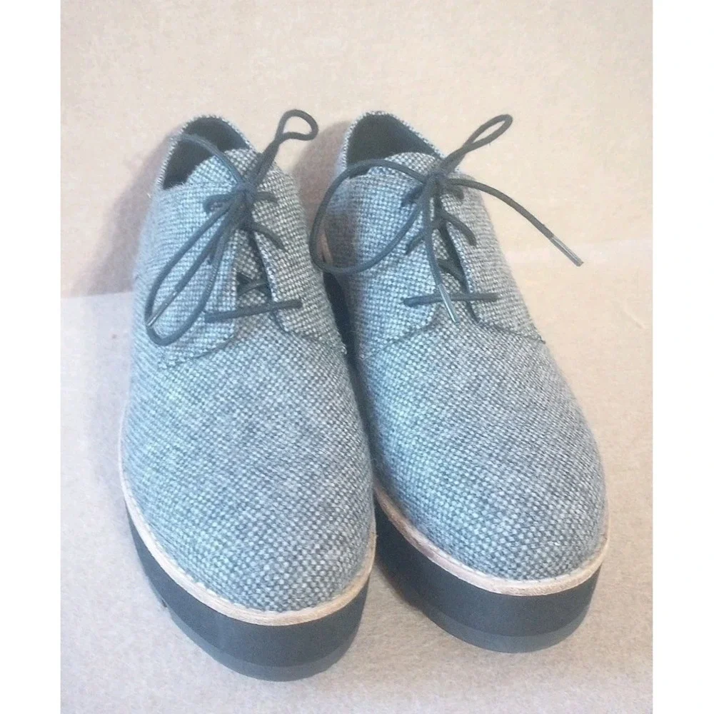 EILEEN FISHER Women's EDDY Platform Shoes Sz‎ 7 Gray Tweed Herringbone Preppy